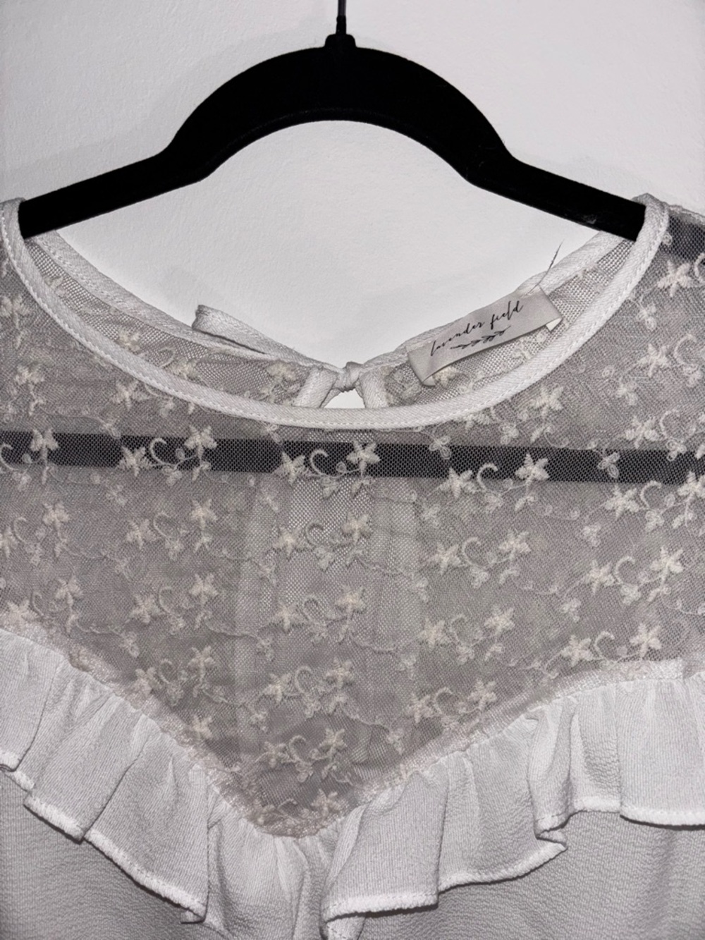 Sheer White Floral Lace Ruffle Blouse